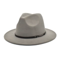 Detailed close-up of grey wool fedora featuring a black leather band with metal studs - M (56-58cm) / Light Gray