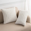 Plush white faux rabbit fur pillow cover with luxury 3D grid texture on a cozy sofa - 45x45cm(Cover Only) / White