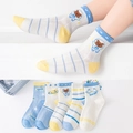5-pack mesh cotton kids crew socks with blue astronaut bear patterns and stripes - Mesh Luck Bear / 3-5 Years (Feet length 13-15cm)