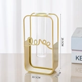 Jarrón hidropónico de vidrio con marco de hierro dorado Love para decoración de mesa - Rectangular-Dorado