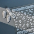5D white lace and pearl embossed nail art stickers with intricate floral patterns - White Lace Pearl Style (CO-437)
