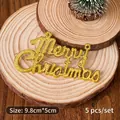 5-pack golden Merry Christmas tree cake toppers with textured finish, size 9.8x5cm - 10cm Gold Merry Christmas Cake Card 5 Pack