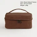 Portable coffee nubuck toiletry bag with double zipper and top handle 23cm - Small/Nubuck / Brown