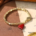 Französisches Armband in Roségold mit rotem Herzanhänger und Größenabmessungen - Rotes Herz Armband (BT4-4266A-5200)