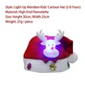 Bonnet de Noël renne lumineux pour enfants en flanelle rouge avec motifs de flocons - Enfants LED Lumineux Renne