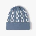 Winter rib-knit beanie in hazy blue with white jacquard pattern and thick lining - Grey-Blue Jacquard Style (24B023灰兰色)