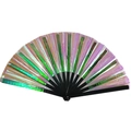 33cm Kung Fu folding fan with iridescent pink laser PVC surface and black bamboo ribs - 33CM / Holographic Pink-Green (Black Bone)