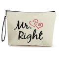 Pochette trucchi in tela con scritta 'Mr. Right' e cuori rosa in bianco crema - Stile Mr. Right con Cuore