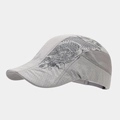 Detailed view of light gray quick-dry cap featuring dragon print and breathable mesh fabric - Adjustable / Light Gray
