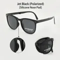 Foldable polarized sunglasses in black finish with silicone nose pads and UV400 protection - Polarized Silicone Nose Pads / Ink Black