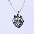Vintage oxidized silver wolf head pendant necklace with stainless steel box chain - Roaring Wolf Head Retro Style (D0608)