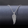 Elegant silver leaf pendant necklace with micro-paved cubic zirconia and silver O-chain - Tl88 (with Chain)