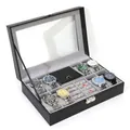 Black leather watch box with glass window, 8 slots, and jewelry storage drawer - 8+2 Slot Black Box (Window)