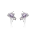 Silver heart stud earrings with purple faceted stones and secure four-prong setting - E2517 Platinum Purple Zircon