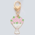 Pink bouquet floral keychain with heart clasp made of gold finish zinc alloy - 19-Pink Bouquet