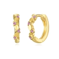 Detailed macro view of golden hoop earrings featuring vibrant pink inlaid crystals - Gold (Pink Zirconia)