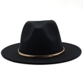 Classic black wool fedora hat featuring a vintage gold snake chain decoration - M (56-58cm) / Black
