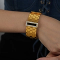 Vintage gold-plated honeycomb cuff bracelet with black enamel and zircon inlay - Gold Color Black Acrylic Bangle