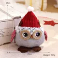 Plush Christmas owl decoration with red knit hat and wings, size 25cm by 23cm - Owl with Red Hat