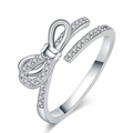 Elegant silver bow open ring with sparkling pavé crystals and polished finish - Bow with Rhinestone / Platinum Color-J161