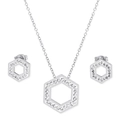 Set collana e orecchini in argento con ciondoli esagonali decorati con piccoli cristalli - Argento (KS138539-KLX)