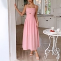 Elegante abito lungo rosa senza maniche con dettagli cut-out per vacanze estive - S / Rosa