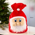Großer 46cm roter Nikolaus-Geschenksack aus Samt mit Kordelzug und 3D-Plüsch-Applikation - 3D Weihnachtsmann Stil / Höhe 46cm