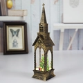 Bronze retro church-shaped Christmas LED lantern with miniature tree and snow effect - Church Water Filled Christmas Tree