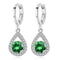 Silver drop earrings with round green stone and halo crystals in waterdrop shape - Green Diamond Teardrop Earrings Led-90