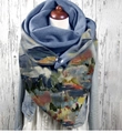 Thick oil painting style warm shawl scarf with multicolor patterns and metal button - 150*75cm / Blue Green Red Yellow Oil Painting (Image 44)
