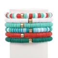 Set of 6 colorful polymer clay heishi stretch bracelets with golden metal accents - Christmas Theme Colorful