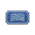 Badge émaillé en forme de timbre avec design de club de lecture Read All Night - Lire Toute la Nuit (Bleu)