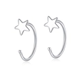 Minimalist sterling silver star hoop earrings with polished mirror finish for women - Star Earrings