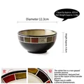 Japanese style 420ml ceramic rice bowl with blue mosaic tile pattern and 12.3cm diameter - 4.8 Inch / Red Grid