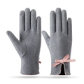 Gants thermiques gris pour femmes avec nœud rose et fonction écran tactile - Nœud En PU Fendu / Gris