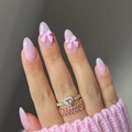 Golden rings featuring heart pink gem and leaf cluster design on model finger - BZ1449 Pink 3D Bow / Jelly Glue + Nail File
