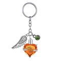 Heart-shaped urn keychain with angel wings and orange crystal for pet memorial - Orange