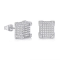 Square hip-hop stud earrings for men in silver finish with pavé-set sparkling zircons - Silver