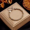 Luxury two-tone braided stainless steel mesh bracelet with lobster clasp on jewelry box - Steel Color (B685)