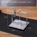 Silver luxury square napkin holder with rabbit sculpture and crystal detail - Square Sitting Rabbit Style / Silver