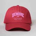 Deep red vintage cotton baseball cap with Very Demure pink lettering and bow design - Adjustable / Red