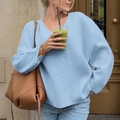 Light blue V-neck knitted sweater in a loose fit with long sleeves and ribbed cuffs - S / Light Blue