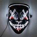 Black LED Halloween mask with red blood splatter and glowing white cross eyes - White