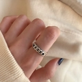 Retro S925 sterling silver ring with oxidized curb link design for a vintage look - Adjustable Open / Chain