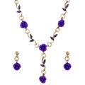 Parure vintage collier et boucles d'oreilles rose mauve avec feuilles dorées - Parure Collier Boucles d'Oreilles Rose Bleu-Violet (WG-1191) / Bleu Violet (WG-1191)