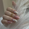 Ongles ballerine marbrés rose et blanc avec feuilles d'or et bague dorée - Style Marbre Rose Blanc Feuille d'Or (Avec 1g de colle)