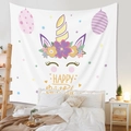 Bohemian unicorn happy birthday wall tapestry with floral crown for room decor - Unicorn Style (ZJ1011-9) / 73X95CM (Cross-border Brushed)