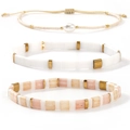 Set di 3 braccialetti bohémien in perline Tila con perla sintetica e oro - Set da 3 pezzi (Perla + Bianco + Marmo rosa)