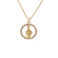 Collana geometrica dorata con ciondolo a dita incrociate e accenti in zircone - Gesto delle dita incrociate