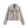 Chaqueta corta de piel sintética para mujer con cuello de solapa y ajuste holgado - XS / Gris claro